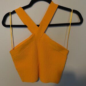 Orange/Yellow Ribbed Halter Crop Top
